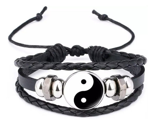 Men's Leather Genuine Yin Yang Black White Bracelet 0