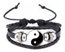 Men's Leather Genuine Yin Yang Black White Bracelet 0