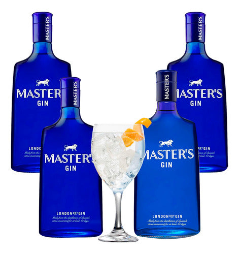 Gin Masters 700ml Pack 4 Botellas + 4 Copas Alcohol Promo Tx 0