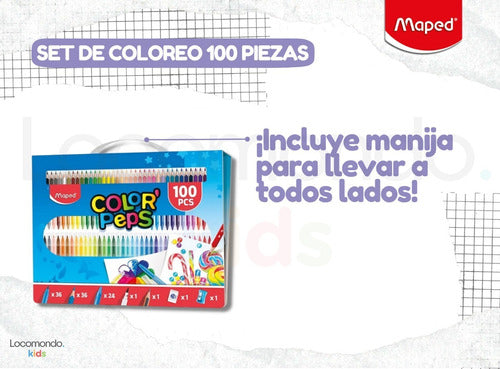 Set Maped 100 Piezas Marcadores + Lapices + Crayones Valija 3