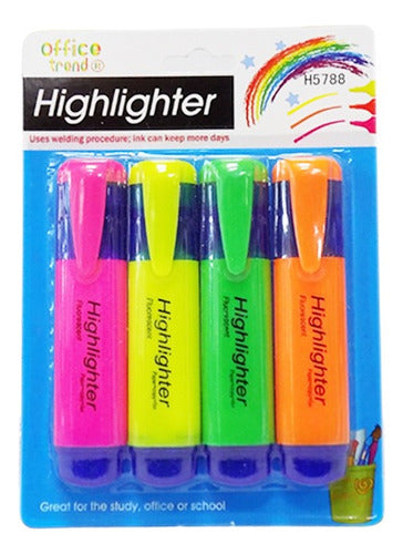 Highlighter Fluorescent Markers X4 Colors 0