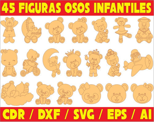 Pack De Vectores Corte Laser- Figuras Osos Infantiles 0