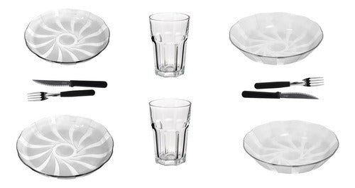 Rigolleau Set Vajilla 2pers Plato Vaso Vidrio Cubierto Casa 0