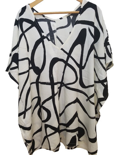 SD Camisa - Blusa - Poncho - Negro - Beige Fibrana Amplia Grande 3