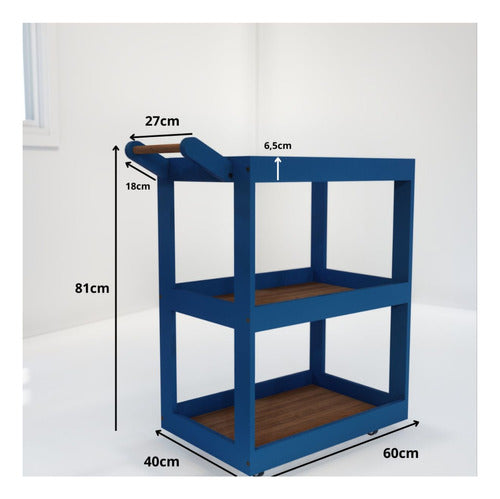Carrinho Multiuso Madeira Com Rodinhas Azul Amêndoa 4