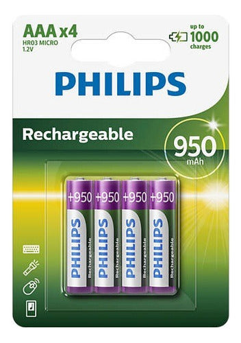 Philips Rechargeable AAA Batteries 950mAh Pack of 4 0