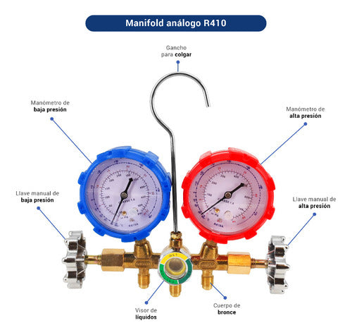 Generic Manifold Refrigeracion R-410 Con Visor Mangueras Bronce 2