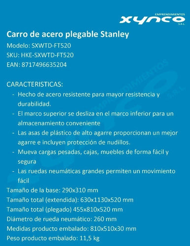 Stanley Carro Carretilla Zorra Acero Plegable FT520 120kg 1