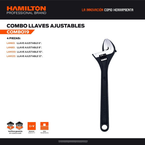 Hamilton Set of 4 Adjustable Wrenches Made of Chrome Vanadium 1