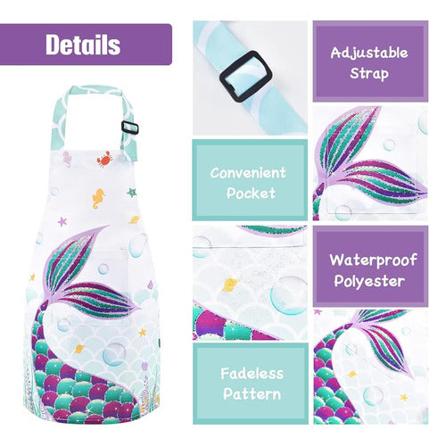 WERNNSAI Mermaid Apron Set - Waterproof Cooking Aprons for Kids 1