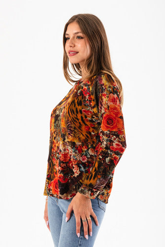 ARmoda Blusa De Lanilla Manga Rangla Estampada 1