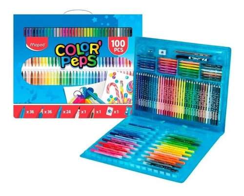 Set Maped 100 Piezas Marcadores + Lapices + Crayones Valija 0