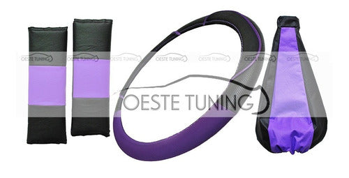 Violet Steering Wheel Cover + Gear Shift Cover + Seat Belt Covers 0