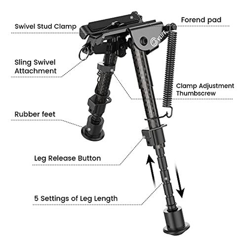 Bipode Cvlife Fibra De Carbono P/rifle - Adaptador Picatinny 3