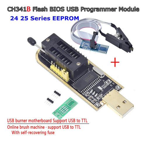 TZT USB Programmer Kit CH341B with BIOS EEPROM Clip and Cable Series 24 25 1