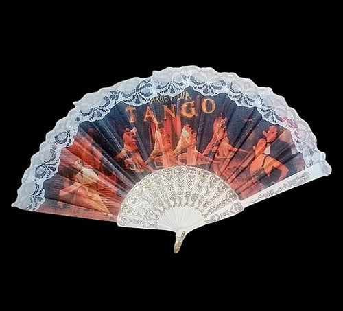 Silant Spanish Style Fabric and Lace Hand Fan - Argentine Tango Theme 2