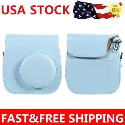 Cuero Azul Hombro Funda Bolso + Correa Para Fujifilm Instax 2