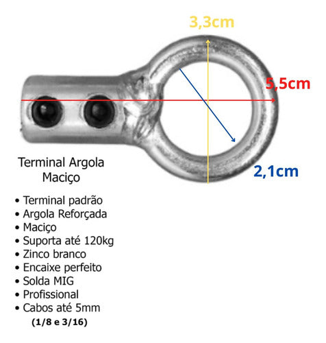 Kit 04 Terminal Argola Cabo Aço Aparelho Academia Musculação 2