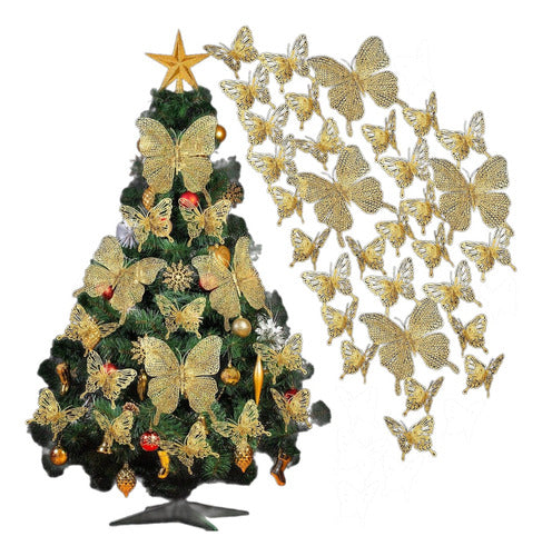 23 Pieces Christmas 3D Butterfly Tree Decor Hollow Butterfly Ornaments for Christmas - Gold 0