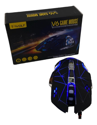 TWOLF V6 Wired Mouse Black with Lights 6 Buttons 0