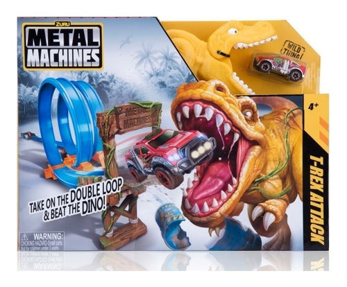 Metal Machines Pista Autos Rampa Y Dinosaurio T-rex Attack 6702 - Luico 0