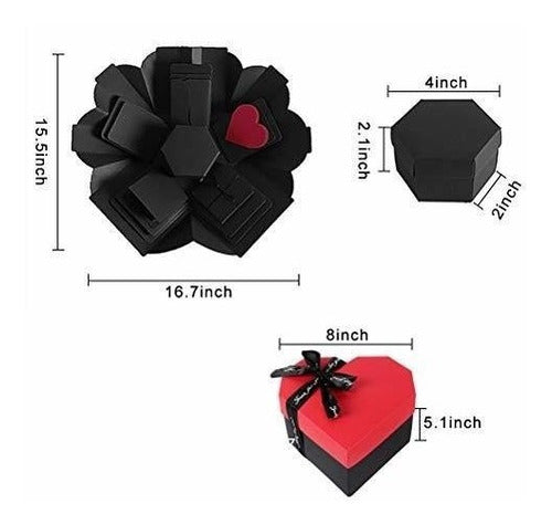 Recutms Love Explosion Box DIY Scrapbooking Set Handmade Photo Album, Gift Box For Marriage Proposals Birthday Surprise (Heart Black/Red) 3