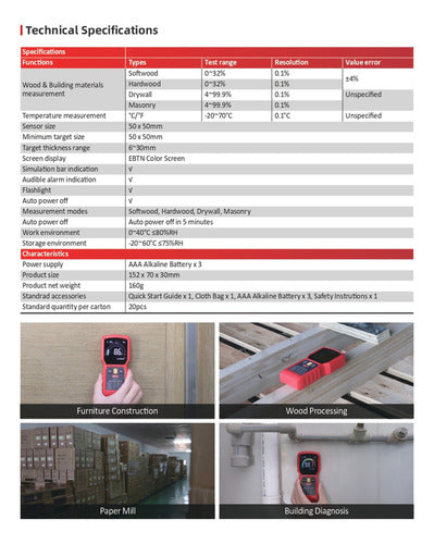 Uni-T Tester Medidor De Humedad Sin Clavijas UT377C 6