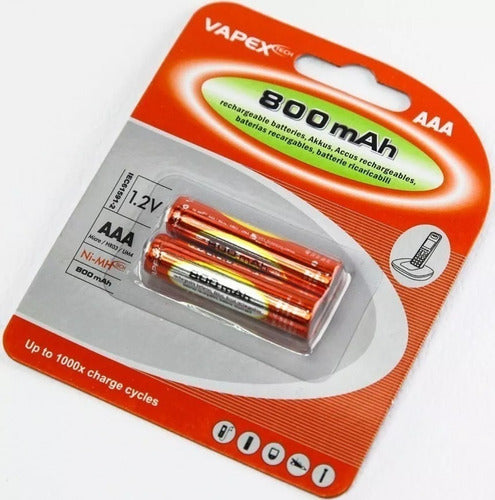 Vapex Rechargeable AAA 800 mAh Ni-MH Blister Pack of 2 1