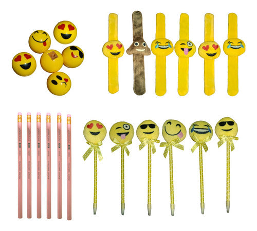 16-Piece Plush Emoji Combo Set: Bracelet, Pen, Pencil, Sharpener - Ideal for Gifts & Events 0