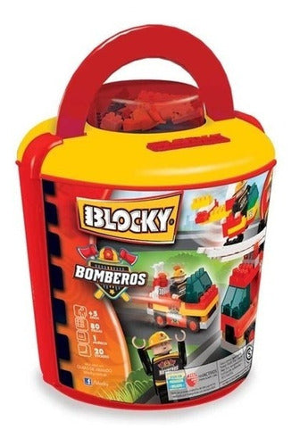 Blocky Firefighters Building Blocks Set with 100 Pieces in Bucket 0