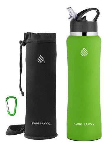 Swig Savvy Botella Agua Acero Inoxidable 32oz Verde + Bolsa 0