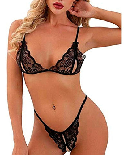 Lace Set with Adjustable Thong Women's Lingerie 37