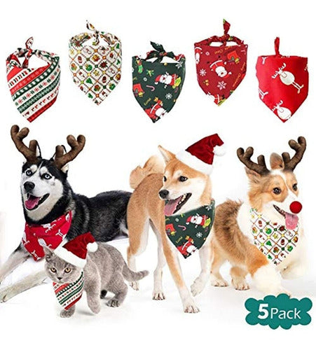 Geeric Christmas Dog Bandanas Xmas Dog Pañuelo Set 5 Pack T 0