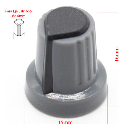 4 Gray and Black Ribbed Shaft Potentiometer Knobs 6mm Diameter 2