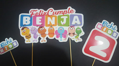 MuchoEvento Adorno Torta Deco Feliz Cumple Bichikids Personalizado 6