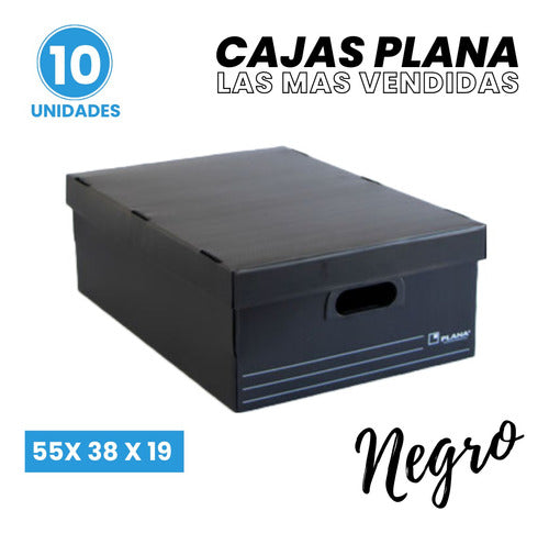 Plana Plastic Box with Lid 802 Flat 55x38x19.5 Cm Black X 10 U 2