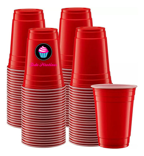 400 Red American Plastic Cups for Events and Parties 400ml 0