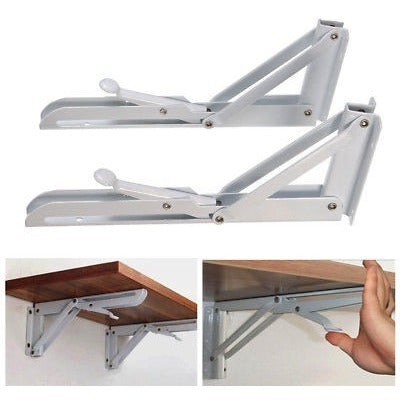 Elegant Home 2pcs 10'' White Metal Triangular Foldable Shelf Support V 2