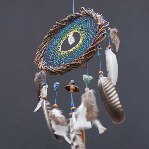 Handmade Dreamcatcher with Semi-Precious Stones and Natural Feathers in Willow Wood 5
