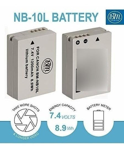 BM Premium 2 Pack NB-10L Battery and Charger Kit for Canon PowerShot G15, G16, G1X, G3X, SX40 HS, SX50 HS, SX60 HS Digital Cameras 1