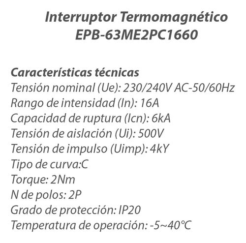 Gralf Llave Termica Termomagnetica Bipolar 2x16 A| 6ka 3