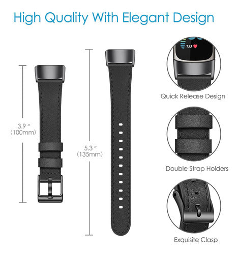 Fintie Leather Mesh Band for Fitbit Charge 6/5 1