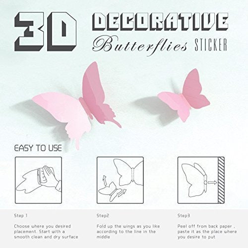 24 Calcomanías De Pared De Mariposa 3d Extraíble Pegatinas 5