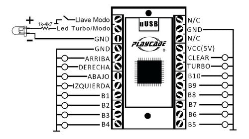 Playcade Interface Arcade Mame USB + USB Cable, 1 Player, Playcade 1