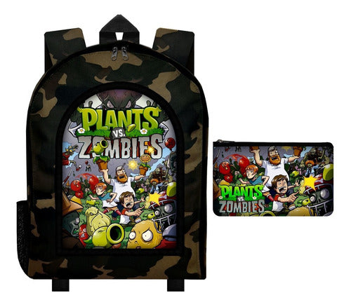 Givan Combo Camouflage Backpack + Plants Vs Zombies Pencil Case 0