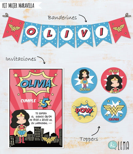 Hi Lema.ok Kit Imprimible Mujer Maravilla Niña Deco + Candy Bar 0