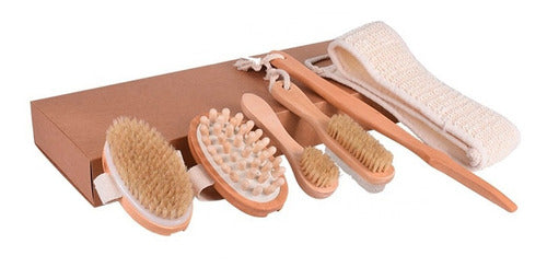 Exfoliating Bath Brush Set with Detachable Wooden Handle and Sponge 1
