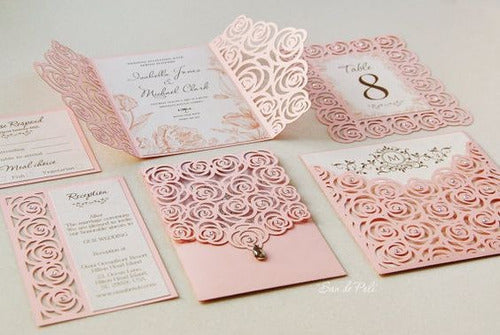 50 Laser-Cut Wedding Quinceañera Invitations with Envelopes M1 0