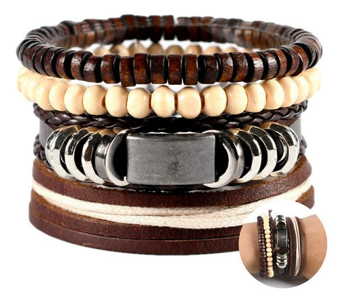 4-In-1 Brown Leather Bracelet Set 0