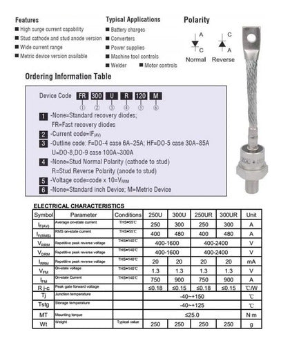 Diodo Rectificador 300a 600v Anodo/rosca M16x1.5 300ur060 1